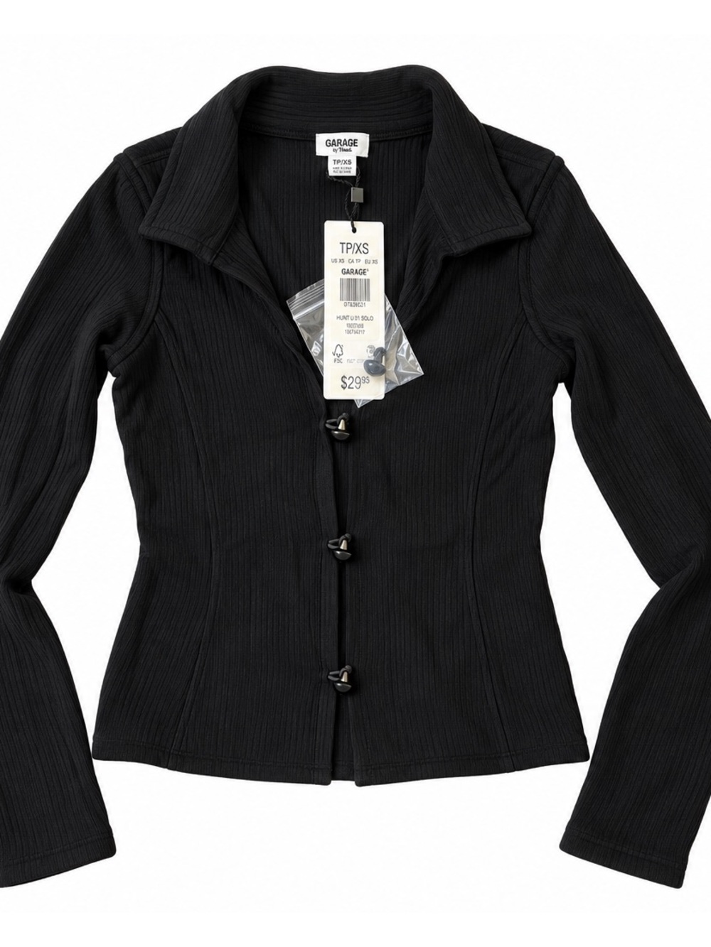 NWT Garage Black Ribbed V-Neck Button-Front Sweater XS